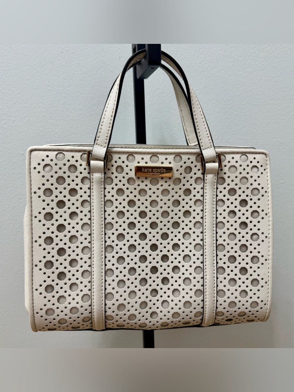Kate Spade Perforated Structured Leather Satchel in Winter White (no strap)